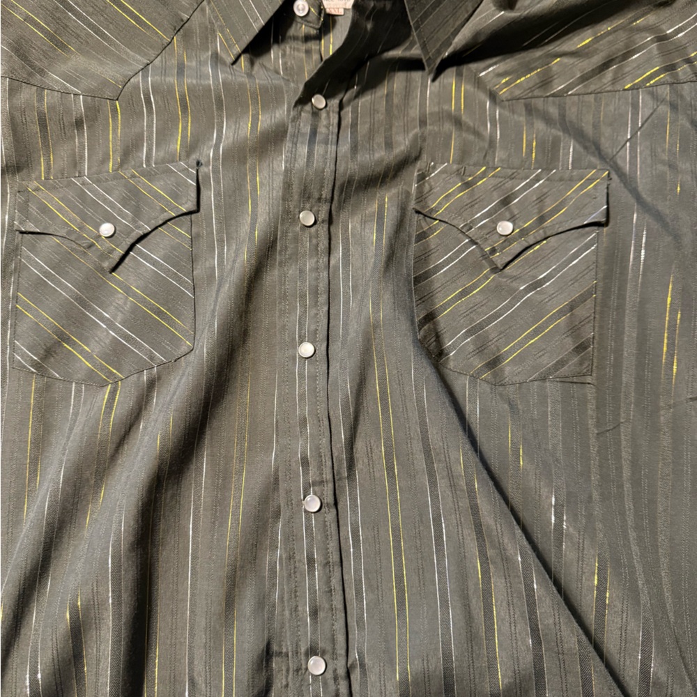 Ely Cattleman mens XXLarge green metallic stripe pearl snap western shirt